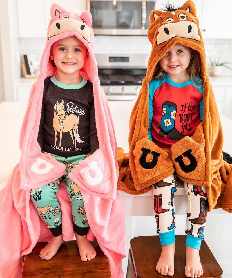 Lazy One Wearable Hooded Blanket for Kids, Animal Hooded Blanket (Horse, Brown) - Image 4